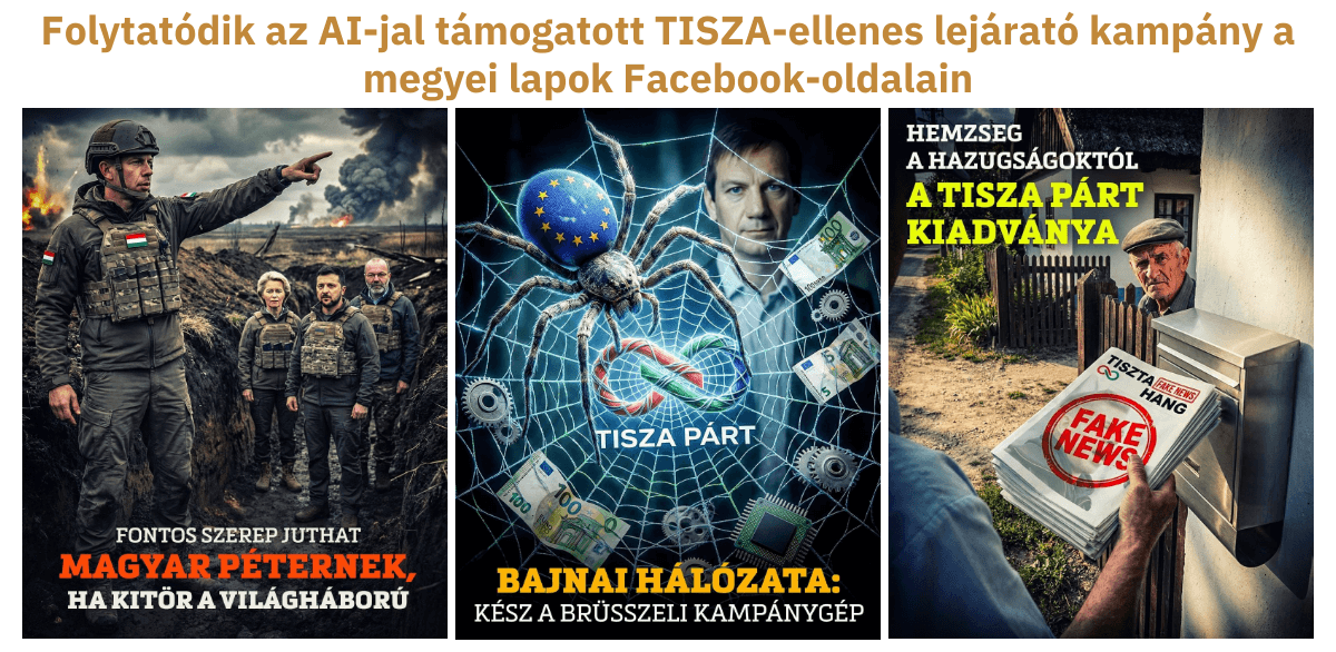 Folytatódik az AI-jal támogatott TISZA-ellenes lejárató kampány a megyei lapok Facebook-oldalain